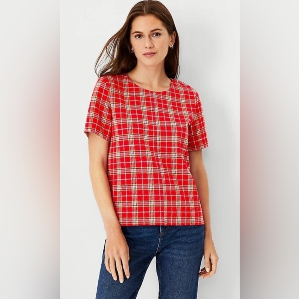 Ann Taylor Red Plaid Women's Top